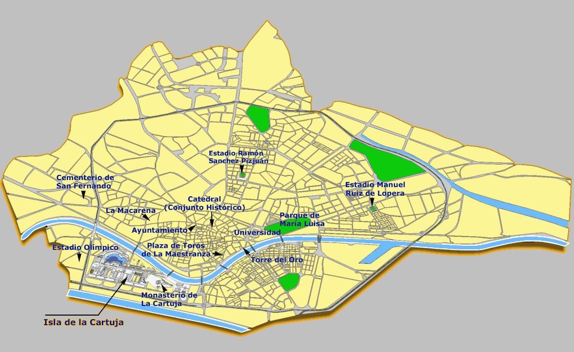Սեվիլիա (Իսպանիա) վայրերի քարտեզ