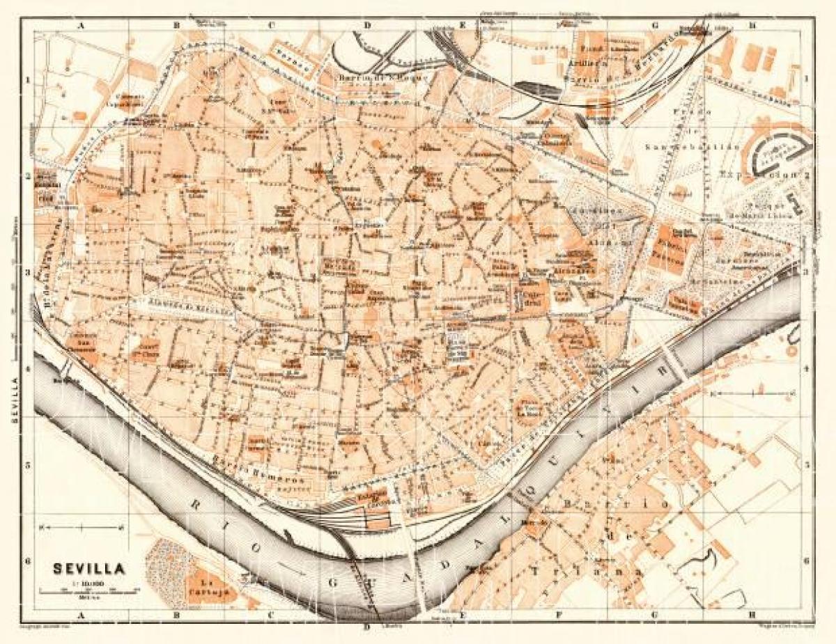 քարտեզը հին քաղաքի Սեւիլիայի Իսպանիայում