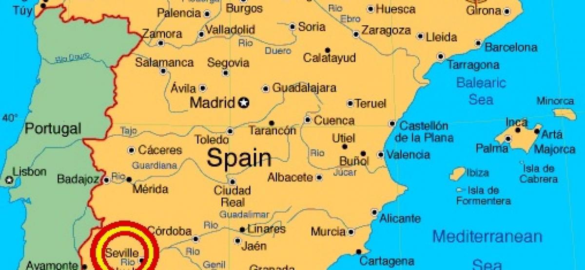 քարտեզ Իսպանիայի ցույց է տալիս Սեւիլիան
