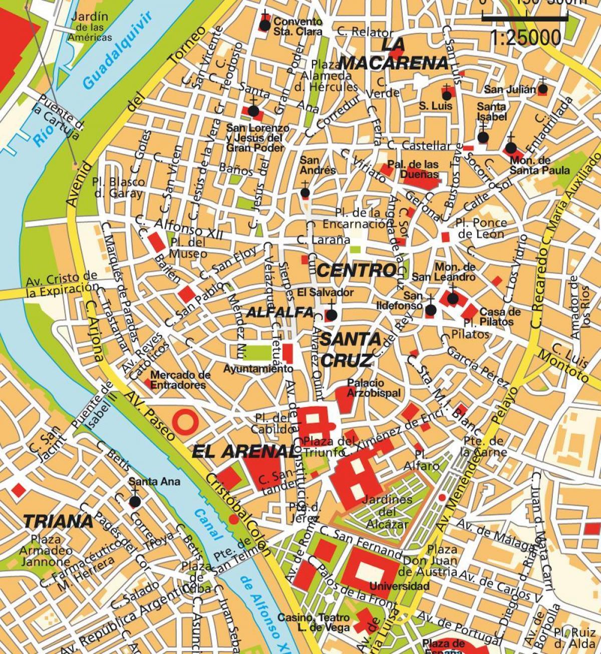 քարտեզ Սեվիլիա (Իսպանիա) քաղաքի կենտրոն 